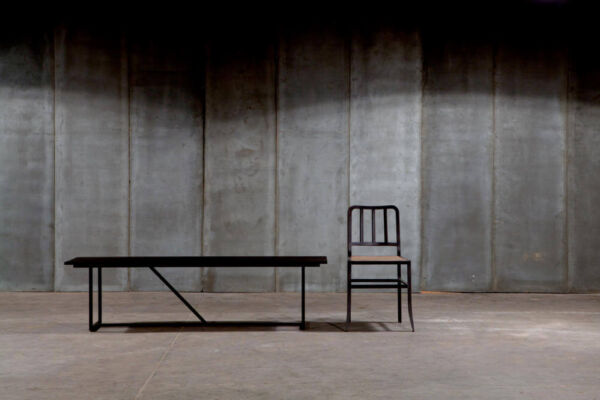 Mesa Nero - a black bench in solid oak and Metal Chair by Heerenhuis