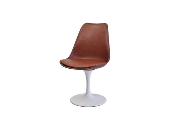 Revolving dining chair in brown leather with white swivel base by Sol & Luna